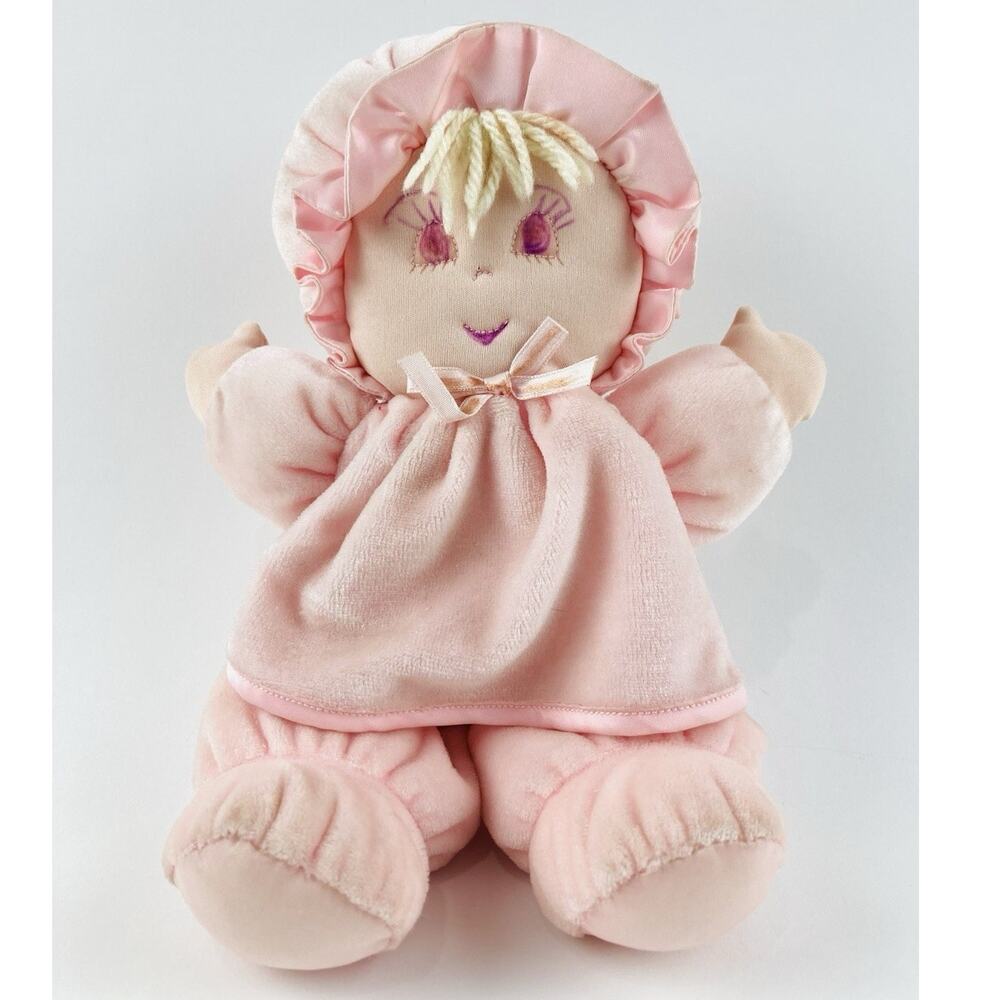 Vintage Eden Baby Doll Velour Pink Stuffed Plush Satin Trim Sleeping Eyes 11" Dr